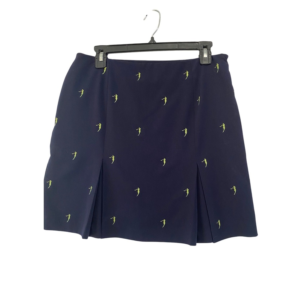 EP Pro Golf Skort Women 8 Navy Blue Lime Green Embroidered Golfer Side Zip Pocke